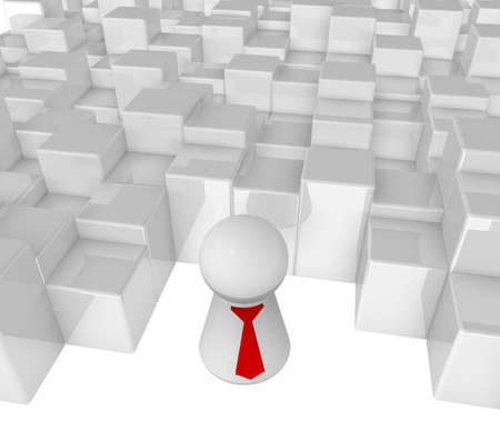 simple character with tie in front of cubes disorder - 3d illustrationの写真素材