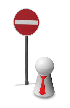 do not enter - roadsign and simple character with tie - 3d illustrationの写真素材