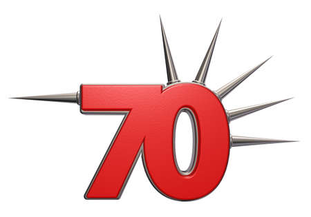 number seventy with prickles on white background - 3d illustrationの写真素材