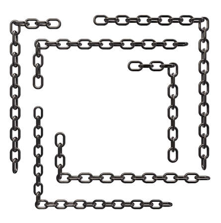metal chains frame borders on white background - 3d illustration