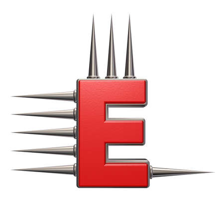 letter e with metal prickles on white background - 3d illustrationの写真素材