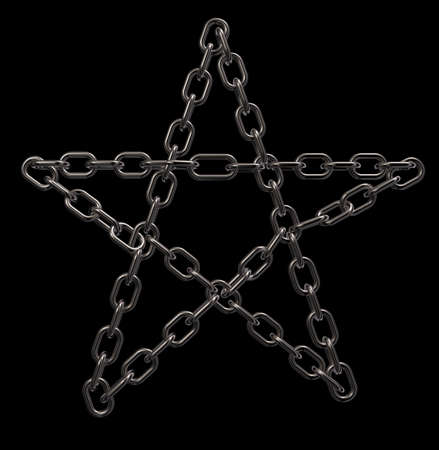 chains pentagram on black background - 3d illustrationの写真素材