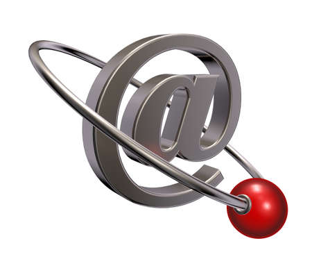 red sphere fly around emailsymbol - 3d illustrationの写真素材