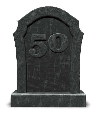 gravestone with number fifty on white background - 3d illustrationの写真素材