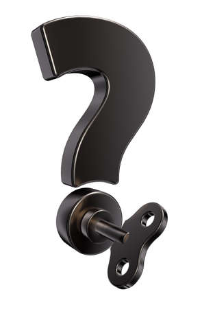 question mark with wind up key - 3d illustrationの写真素材