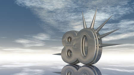 number eighty with prickles under cloudy blue sky - 3d illustrationの写真素材