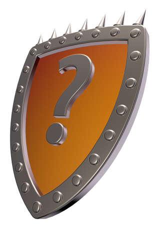 shield with question mark on white background - 3d illustrationの写真素材