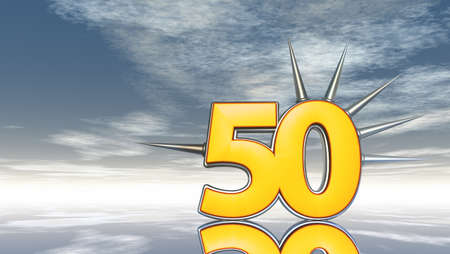 number fifty with prickles under cloudy sky - 3d illustration