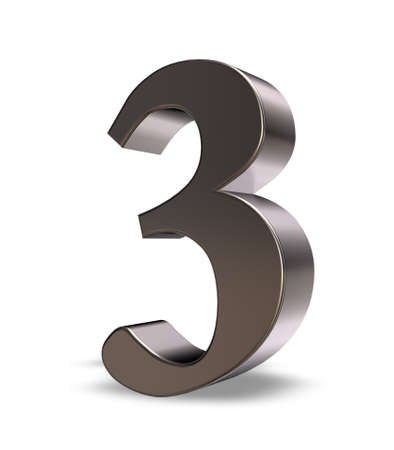 metal number three on white background - 3d illustrationの写真素材