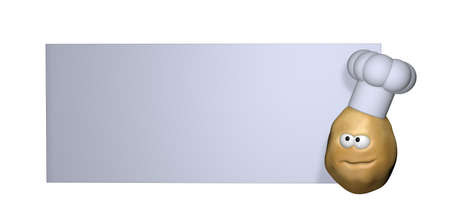 funny potato with cook hat and blank white sign - 3d illustrationの写真素材