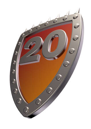shield with the number twenty - 20 -  on white background - 3d illustrationの写真素材