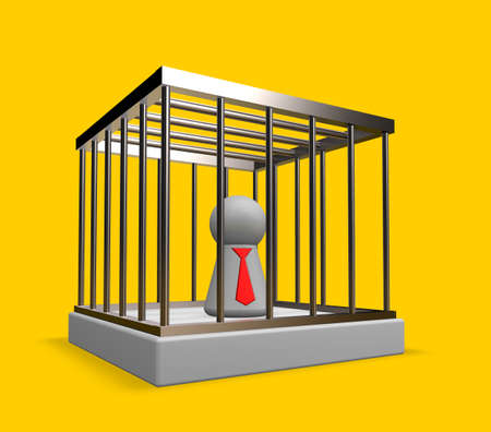 simple character with tie in cage - 3d illustrationの写真素材