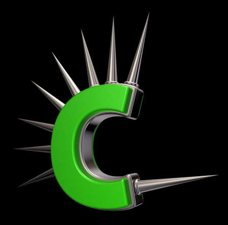 letter c with metal prickles on black background - 3d illustrationの写真素材