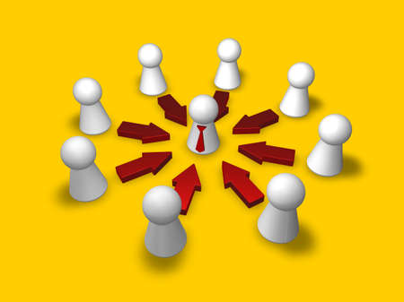 simple characters with tie and arrows - 3d illustrationの写真素材