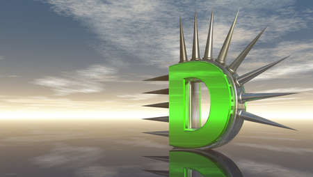 letter d with metal prickles under cloudy blue sky - 3d illustrationの写真素材