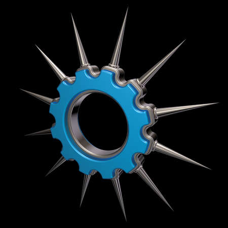 gear wheel with prickles on black background - 3d illustrationの写真素材