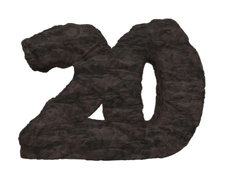 number twenty rock on white background - 3d illustration
