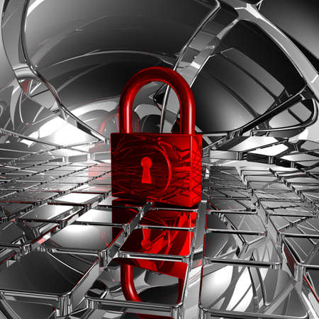 padlock in abstract space - 3d illustrationの写真素材
