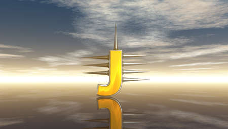 letter j with metal prickles under cloudy sky - 3d illustrationの写真素材