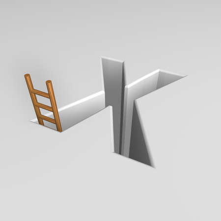 uppercase letter x shape hole with ladder - 3d illustrationの写真素材