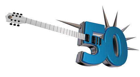 number fifty guitar with prickles on white background - 3d illustrationの写真素材