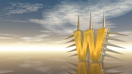 letter w with metal prickles under cloudy sky - 3d illustrationの写真素材
