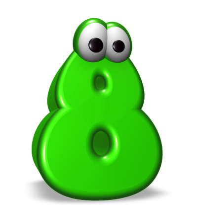 number eight with cartoon eyes on white background - 3d illustrationの写真素材