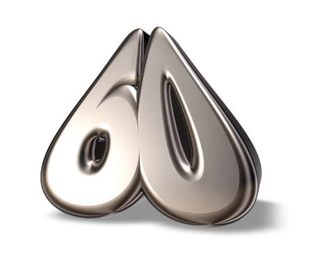 metal number sixty on white background - 3d illustrationの写真素材