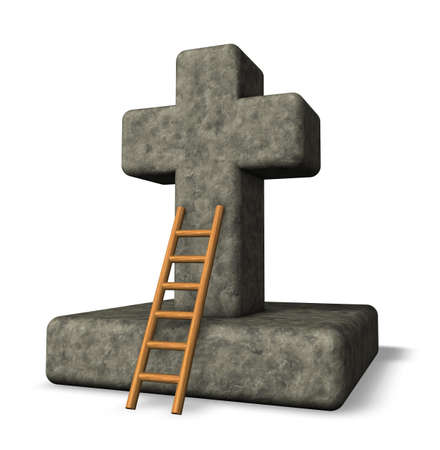 ladder leans on christian cross monument - 3d illustrationの写真素材