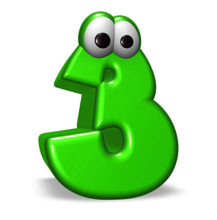 cartoon number three with eyes on white background - 3d illustrationの写真素材