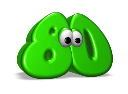 cartoon number eighty on white background - 3d illustrationの写真素材