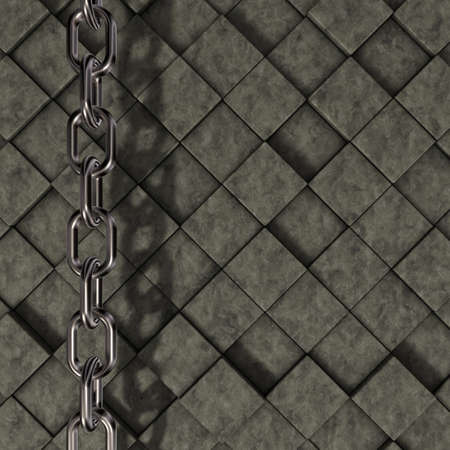metal chain on stone cubes background - 3d illustration