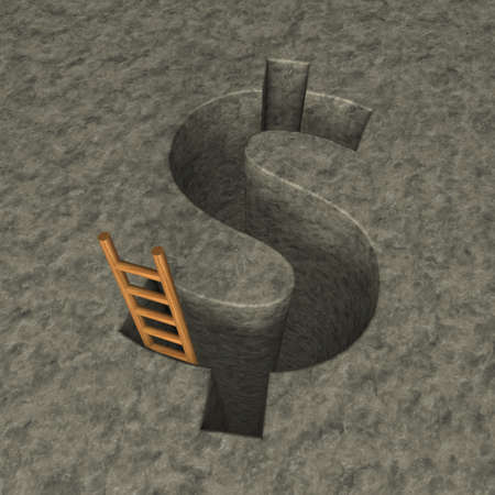 dollar symbol hole and wooden letter - 3d illustrationの写真素材