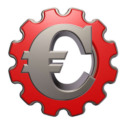 metal euro symbol and gear wheel on white background - 3d illustrationの写真素材