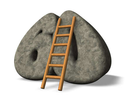 ladder leans on stone number sixty - 3d illustrationの写真素材