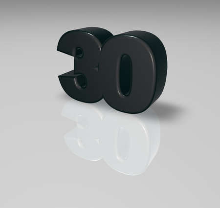 number thirty on shiny surface - 3d illustrationの写真素材