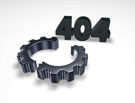 error 404 page not found - message and broken cogwheel - 3d illustration