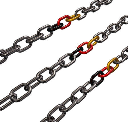 metal chain in german colors on white background - 3d illustrationの写真素材