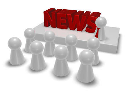 news tag and play figures - speaker on stage and crowd - 3d illustrationの写真素材