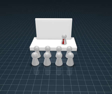 play figures - speaker on stage and crowd - 3d illustrationの写真素材