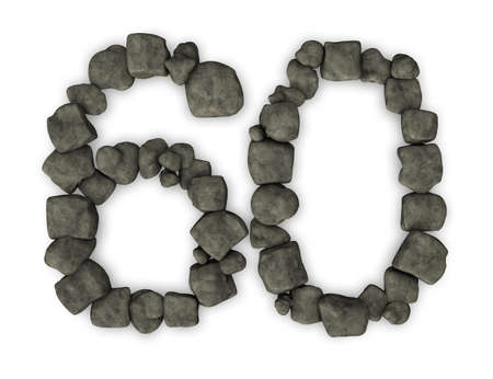 number sixty made from pebbles - 3d illustrationの写真素材