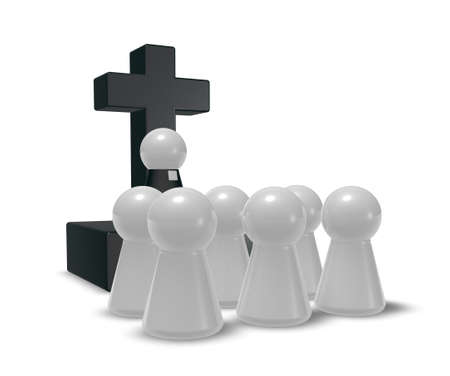 simple pastor figure, christian cross symbol and crowd - 3d illustrationの写真素材
