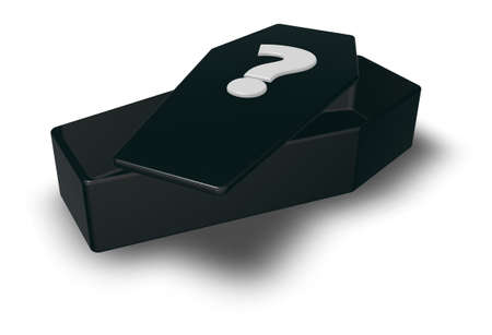 black casket whit question mark - 3d illustrationの写真素材