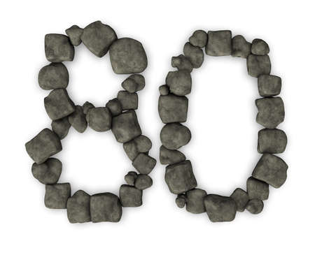 number eighty made from pebbles - 3d illustrationの写真素材