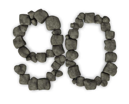 number ninety made from pebbles - 3d illustrationの写真素材