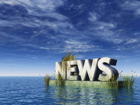 the word news in stone at the ocean - 3d illustrationの写真素材
