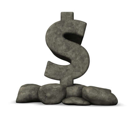 stone dollar symbol on white background - 3d illustrationの写真素材