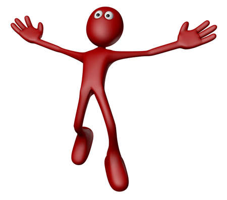 jumping red guy on white background - 3d illustrationの写真素材