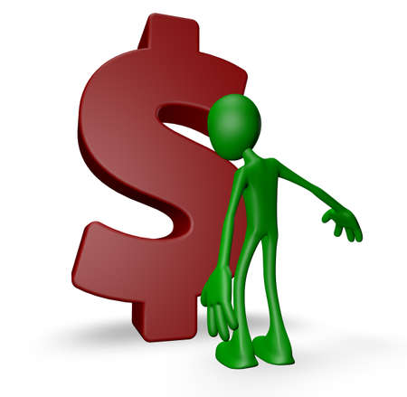 green guy and dollar symbol - 3d illustrationの写真素材