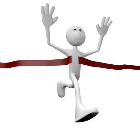 cartoon character crossing the finishing line - 3d illustrationの写真素材